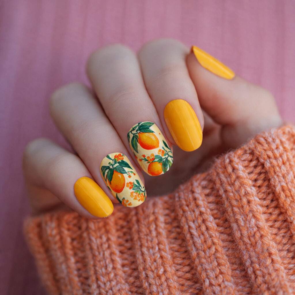mango nails glow with bright yellow orange shades