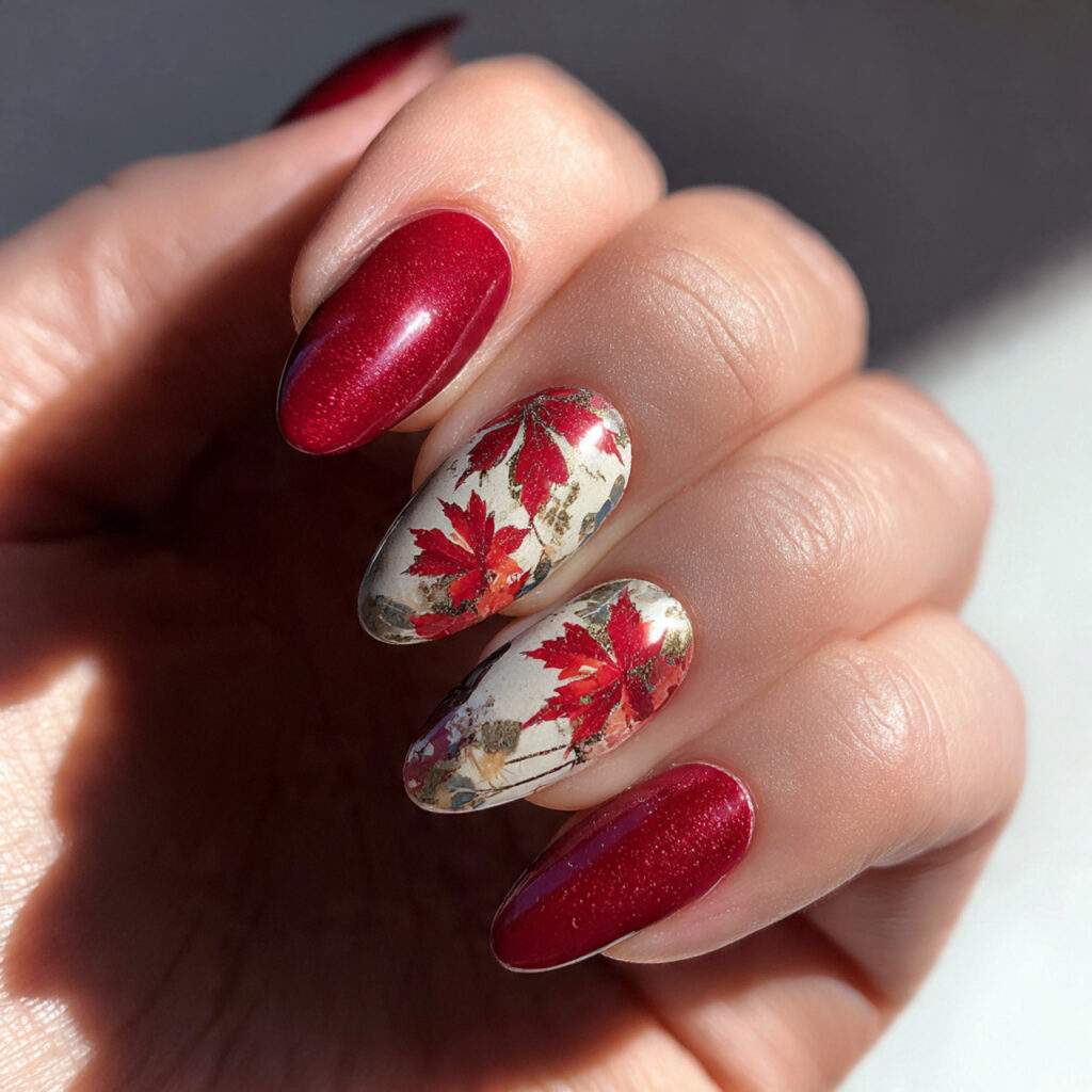 maple leaf accent nails for true autumn