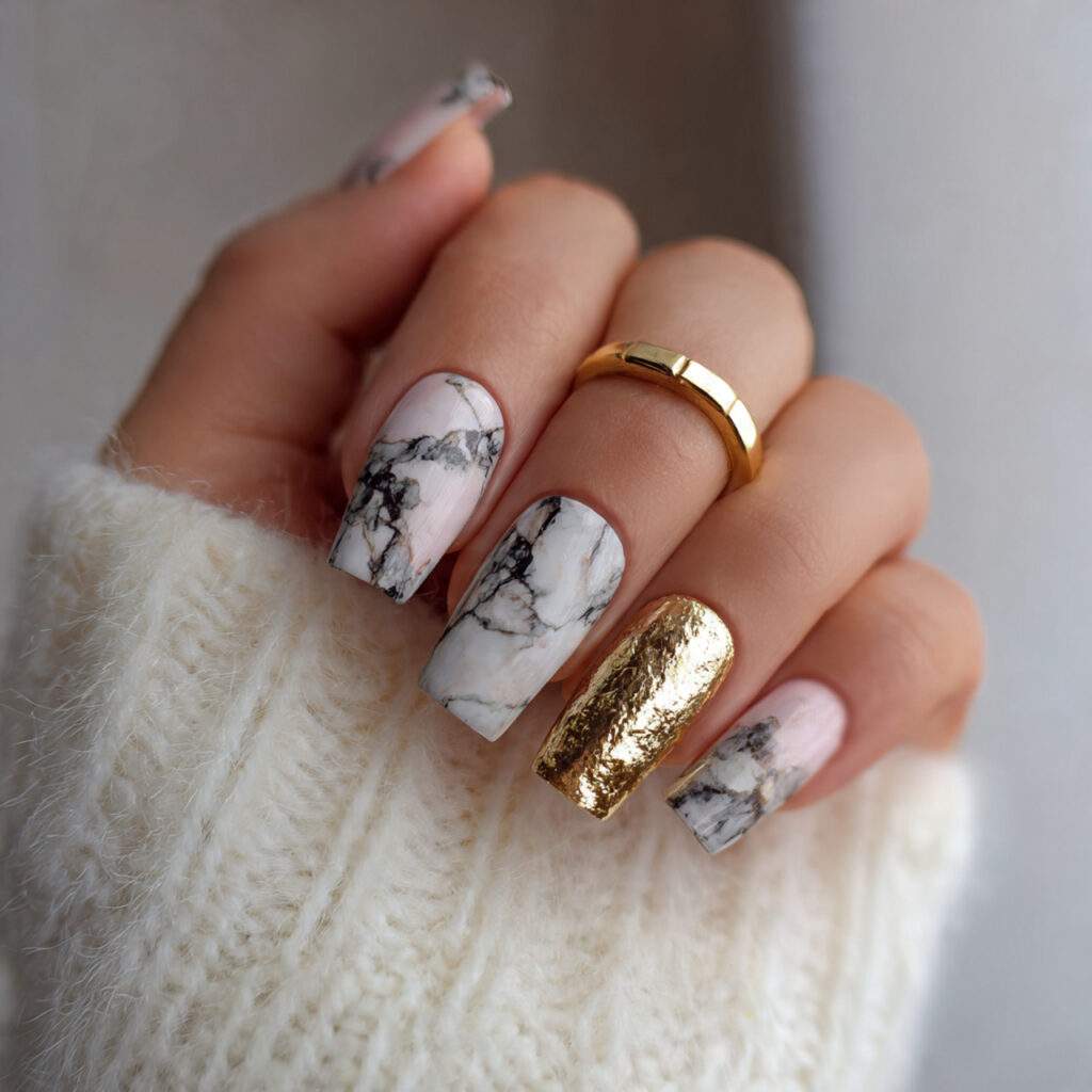marble nails are a glamorous leo nail
