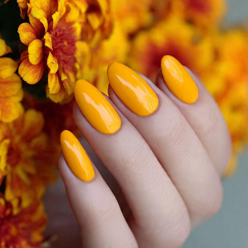 marigold yellow almond nails pair vibrant orange yellow
