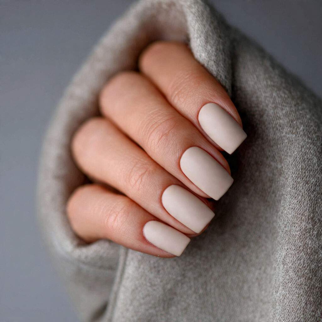 matte beige office nails short clean shape