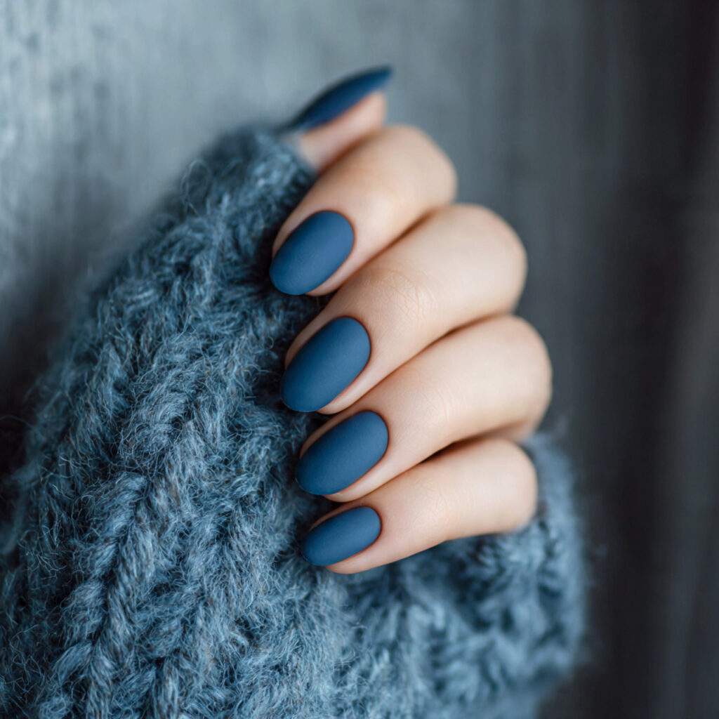 matte blue short winter nails feel soft
