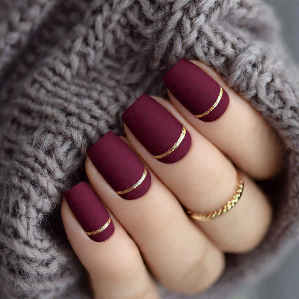 matte burgundy luxe line nails feel sleek