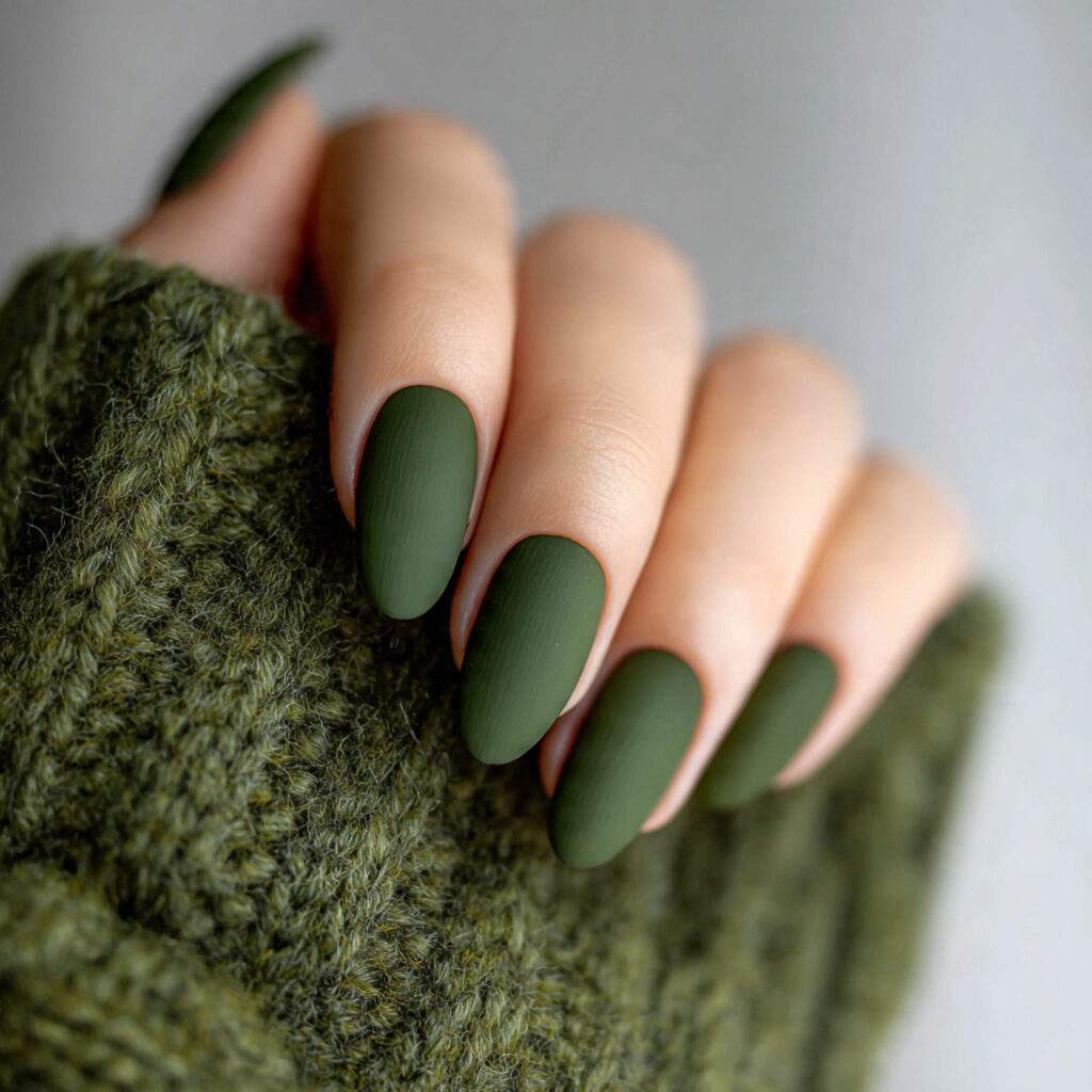 matte dark green winter nails feel warm