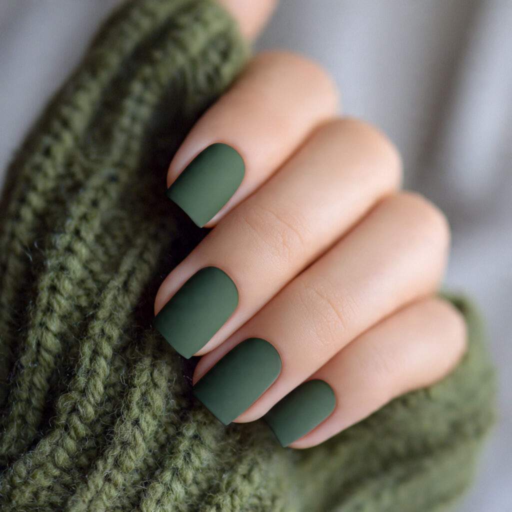 matte green minimal nails offer a soft