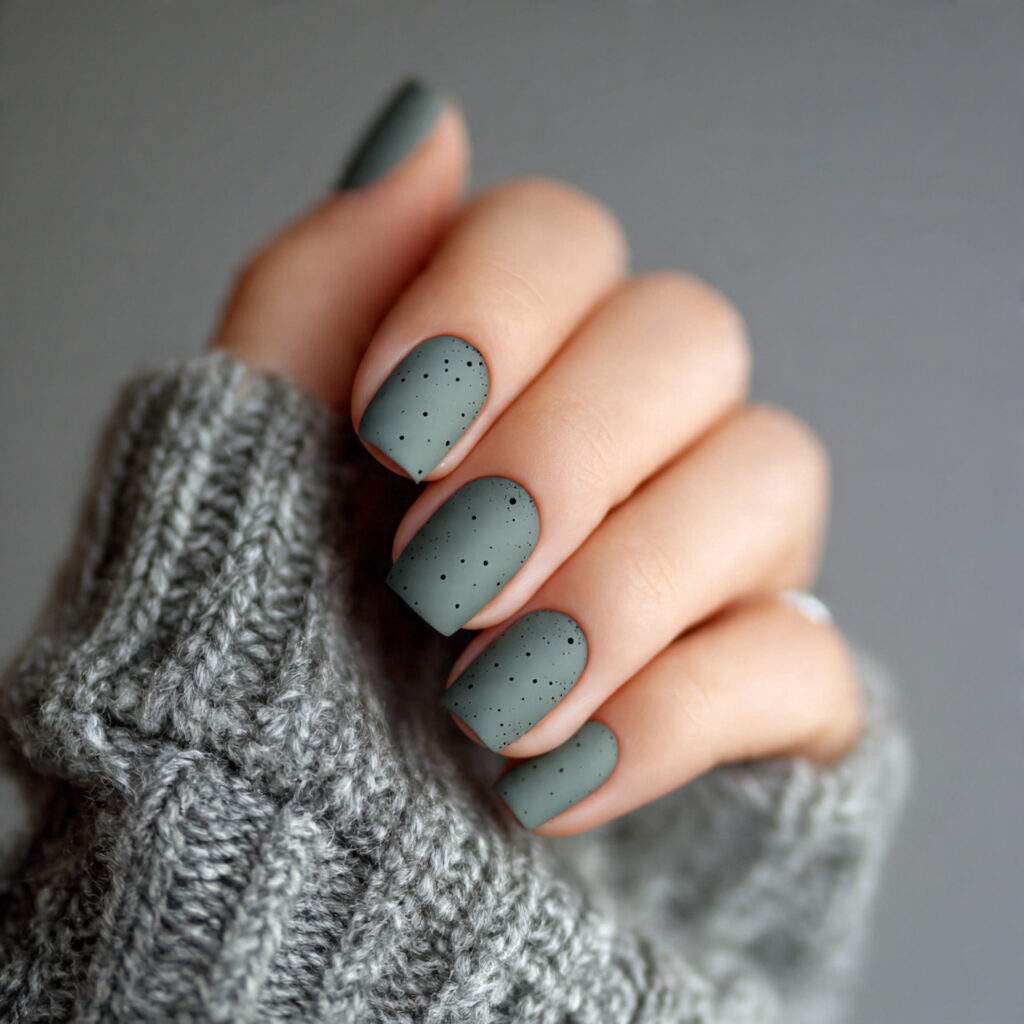 matte nails with tiny side dot