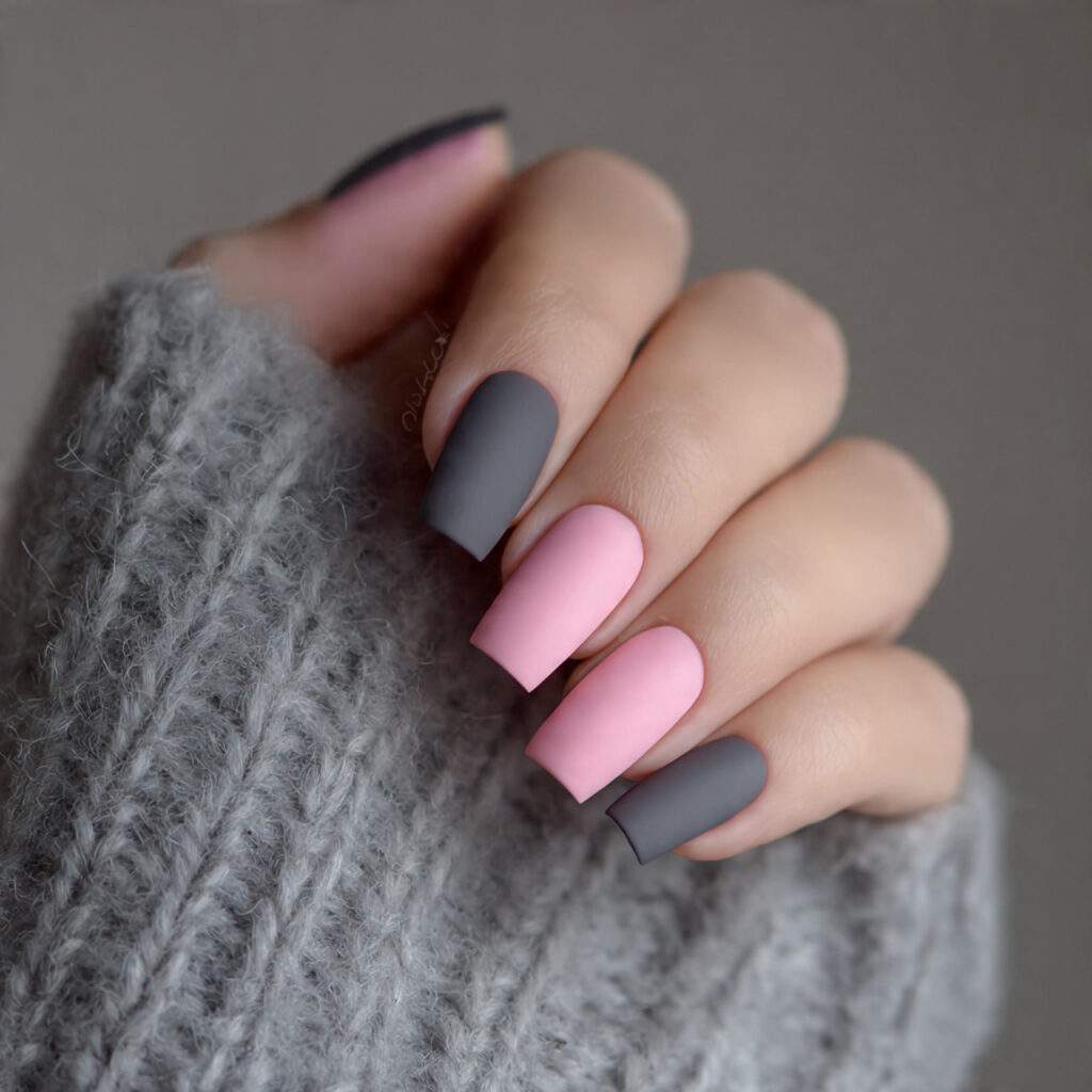 matte pink or gray nails feel sophisticated