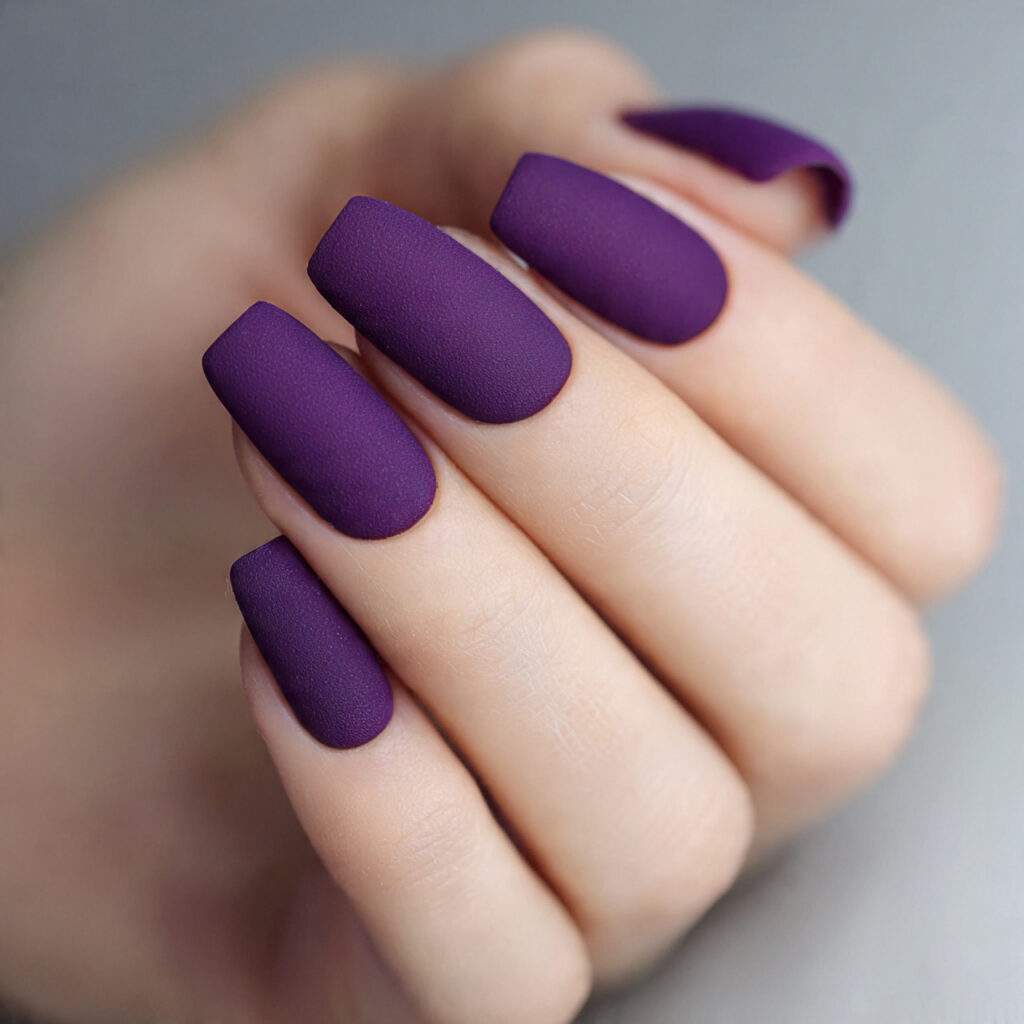 matte purple nails offer a soft yet
