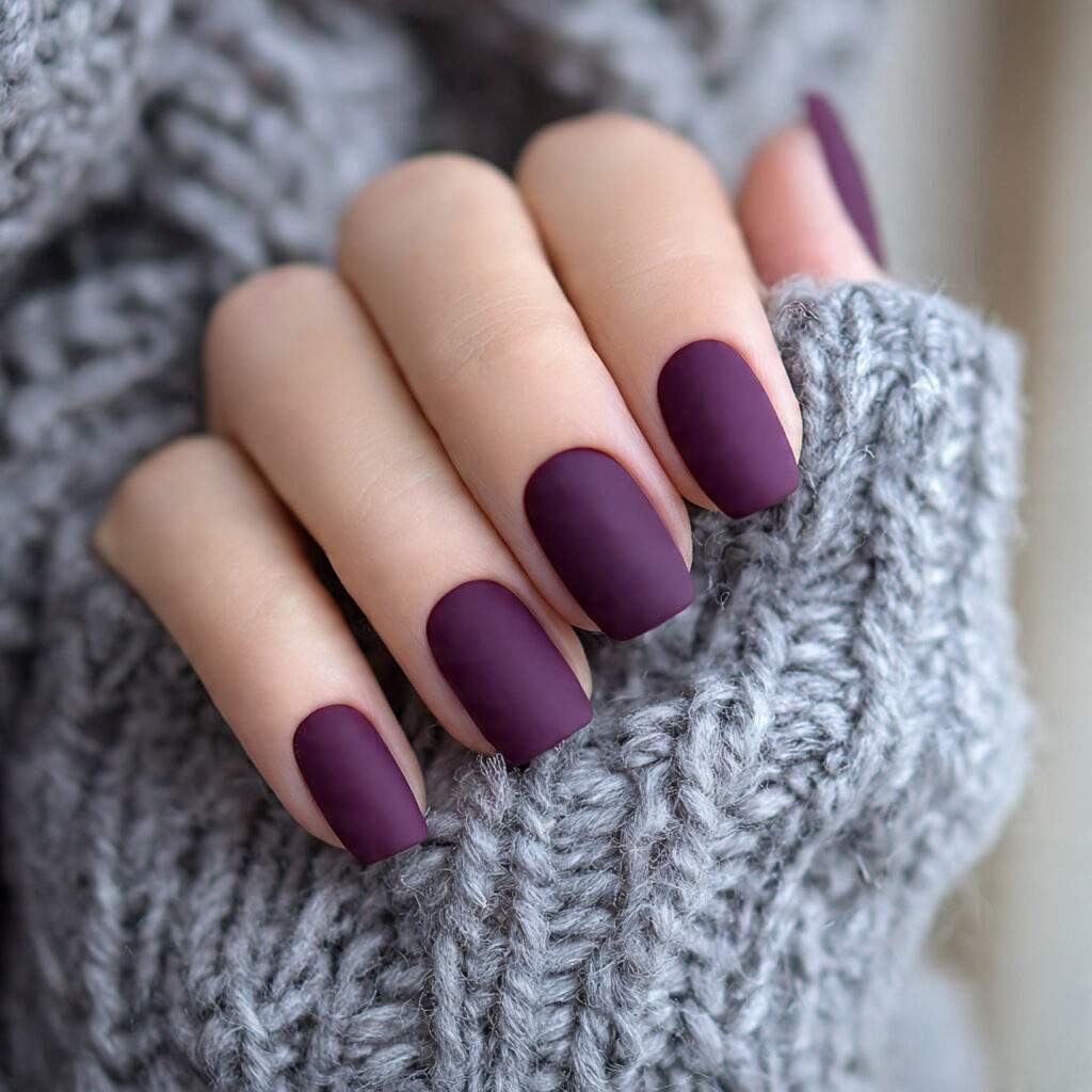 matte purple winter nails feel soft modern