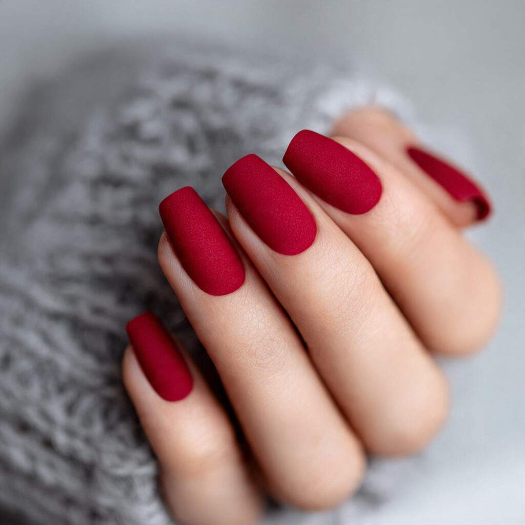 matte red valentine nails offer a modern