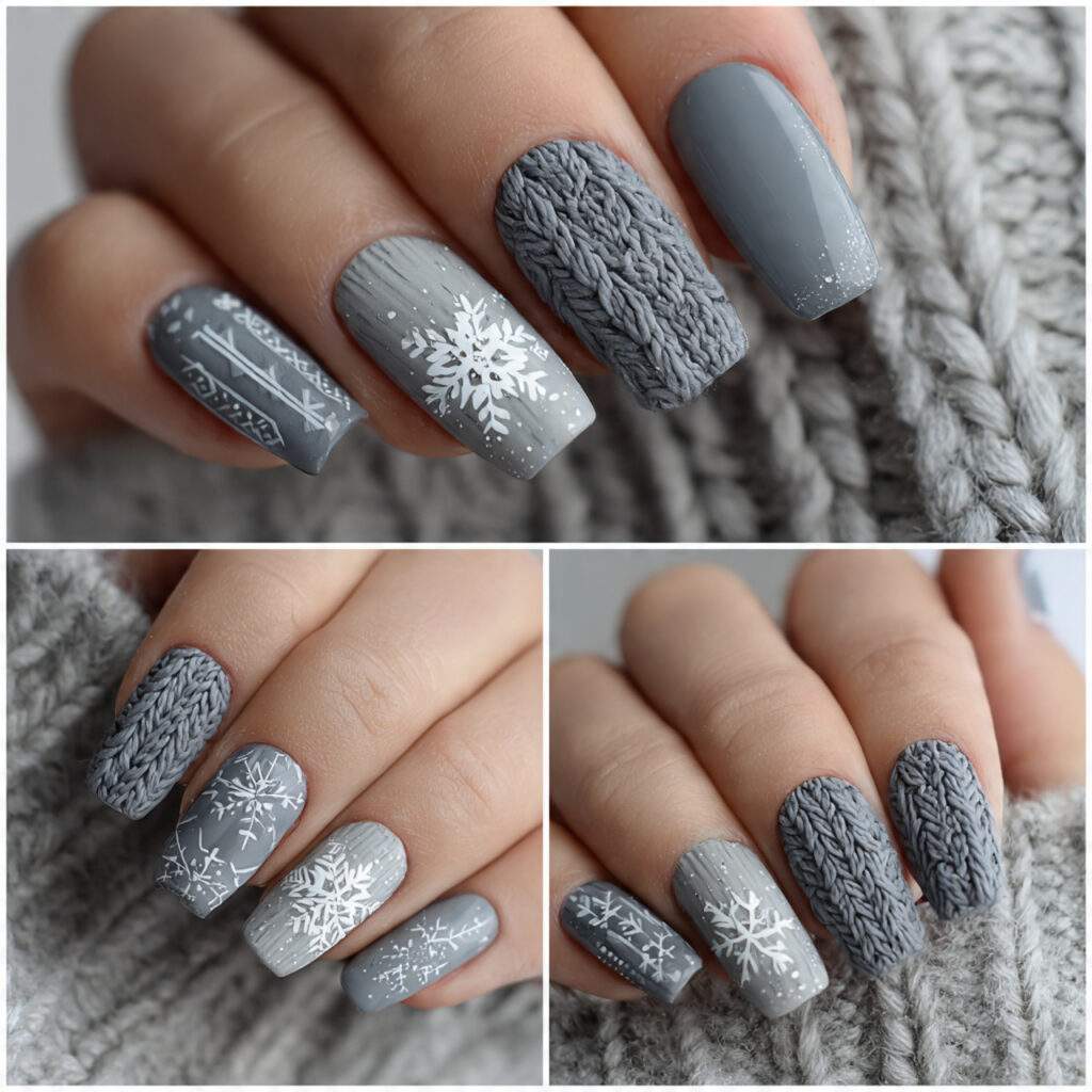 matte snowflake sweater mix gray nails feel