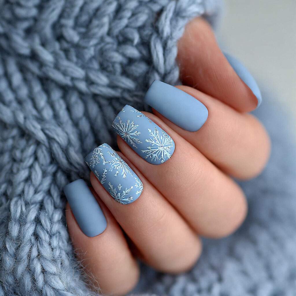 27 Soft Blue January Nails for Cozy & Classy Winter Looks
