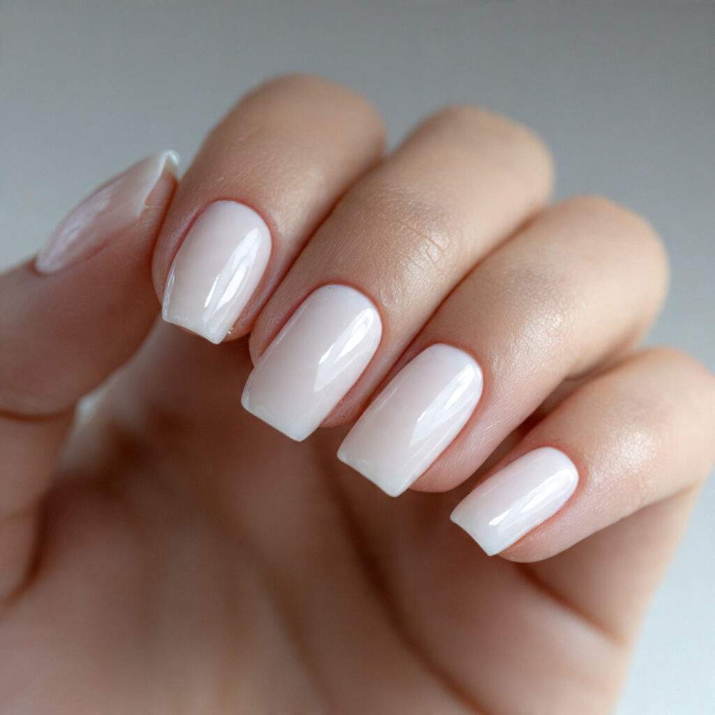 medium length squoval nails in a soft white