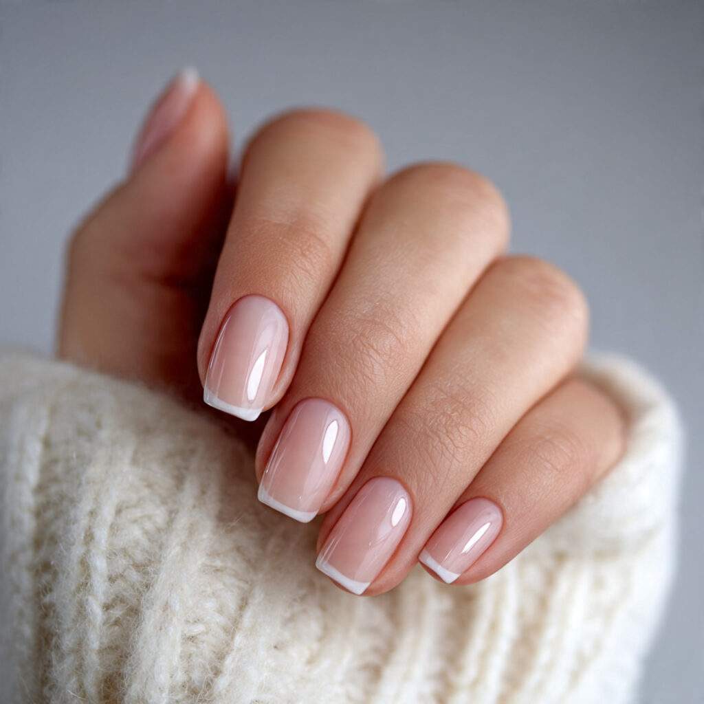 micro french tips in soft neutral shades