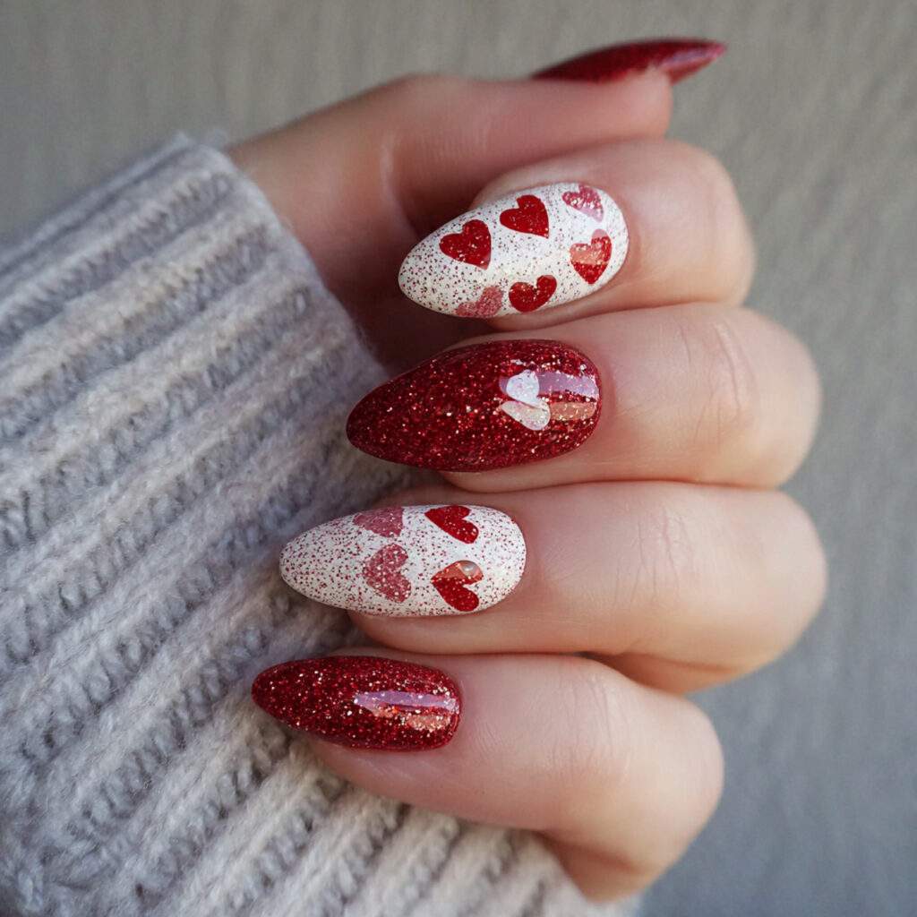 micro heart valentine nails