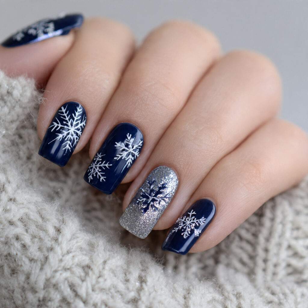 midnight snowflake navy winter nails feel classic
