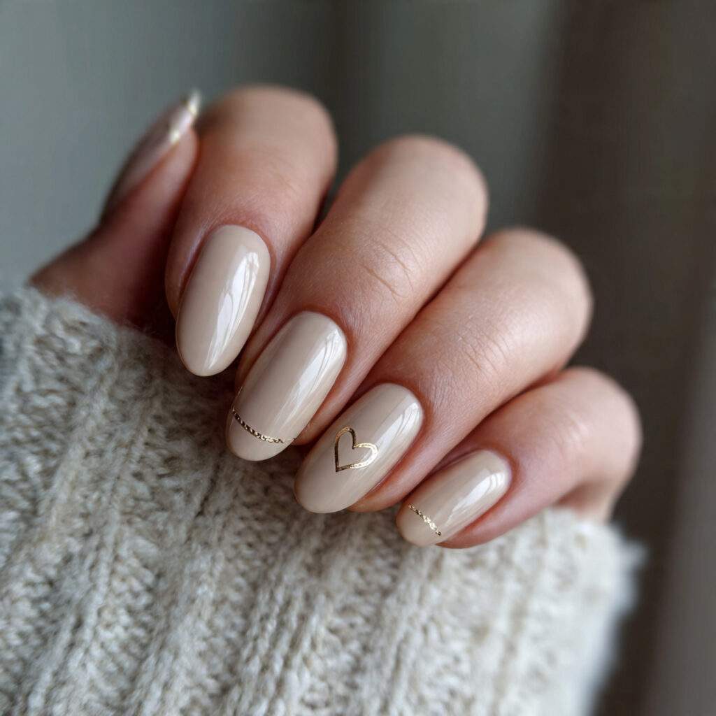 milky beige nails with a minimal love