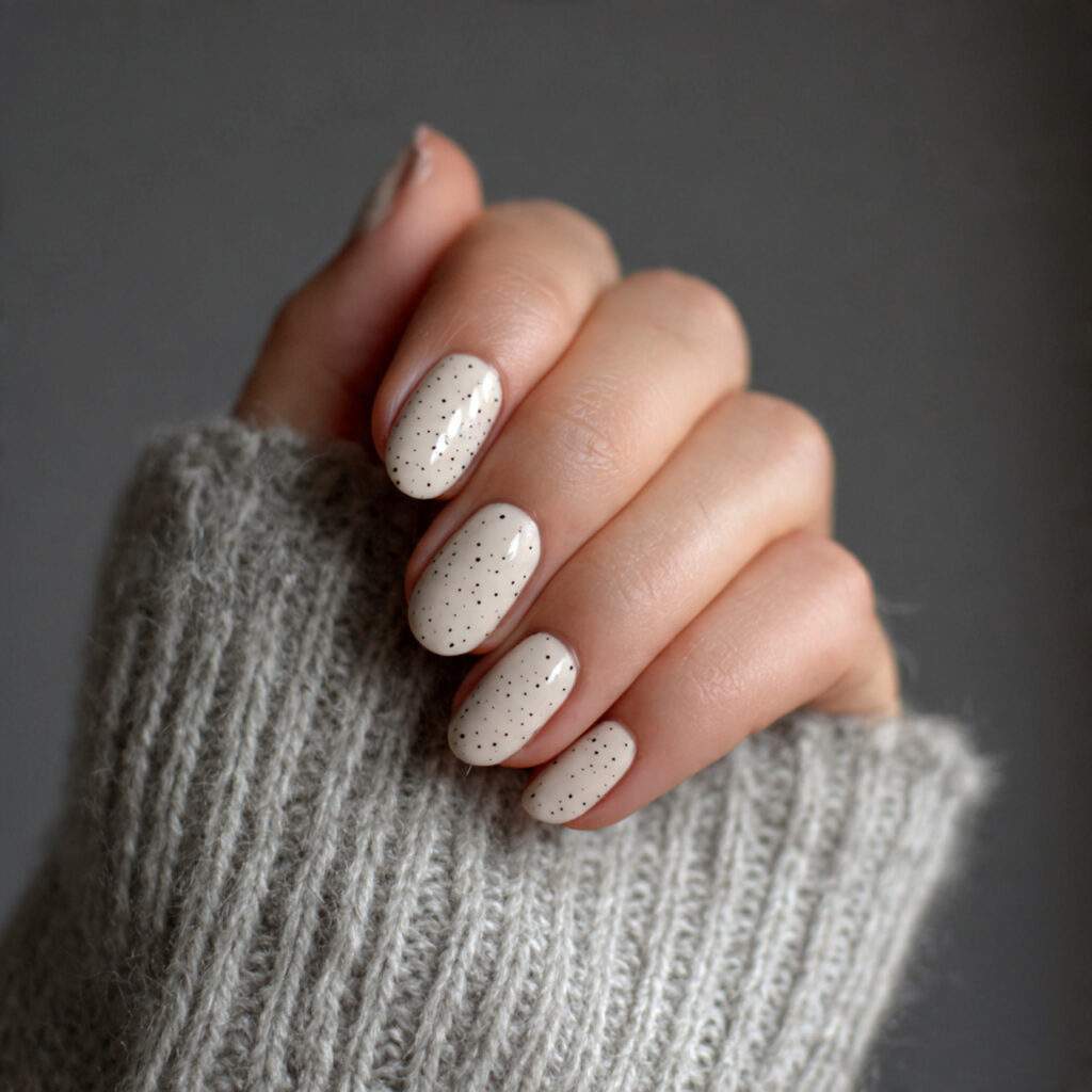 milky nails with minimal dot detail