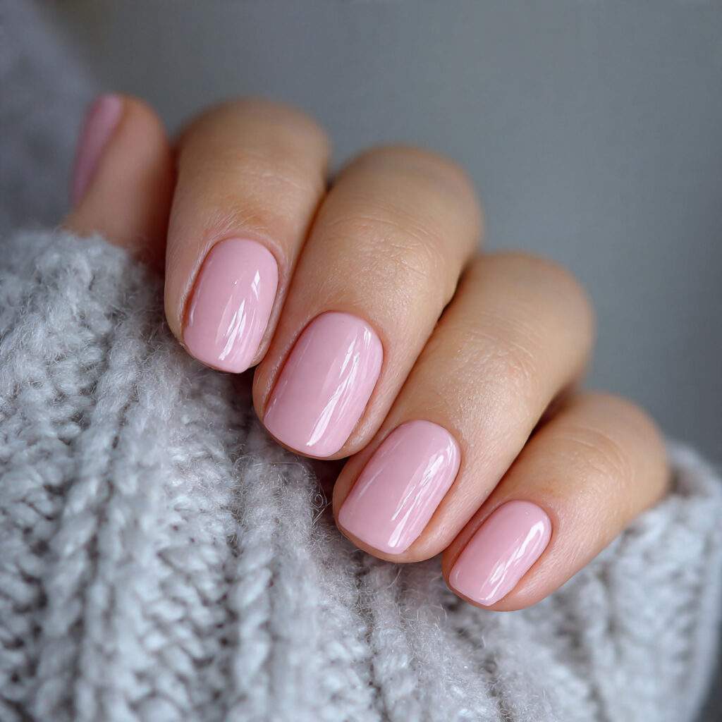 milky pink nails add softness to winter