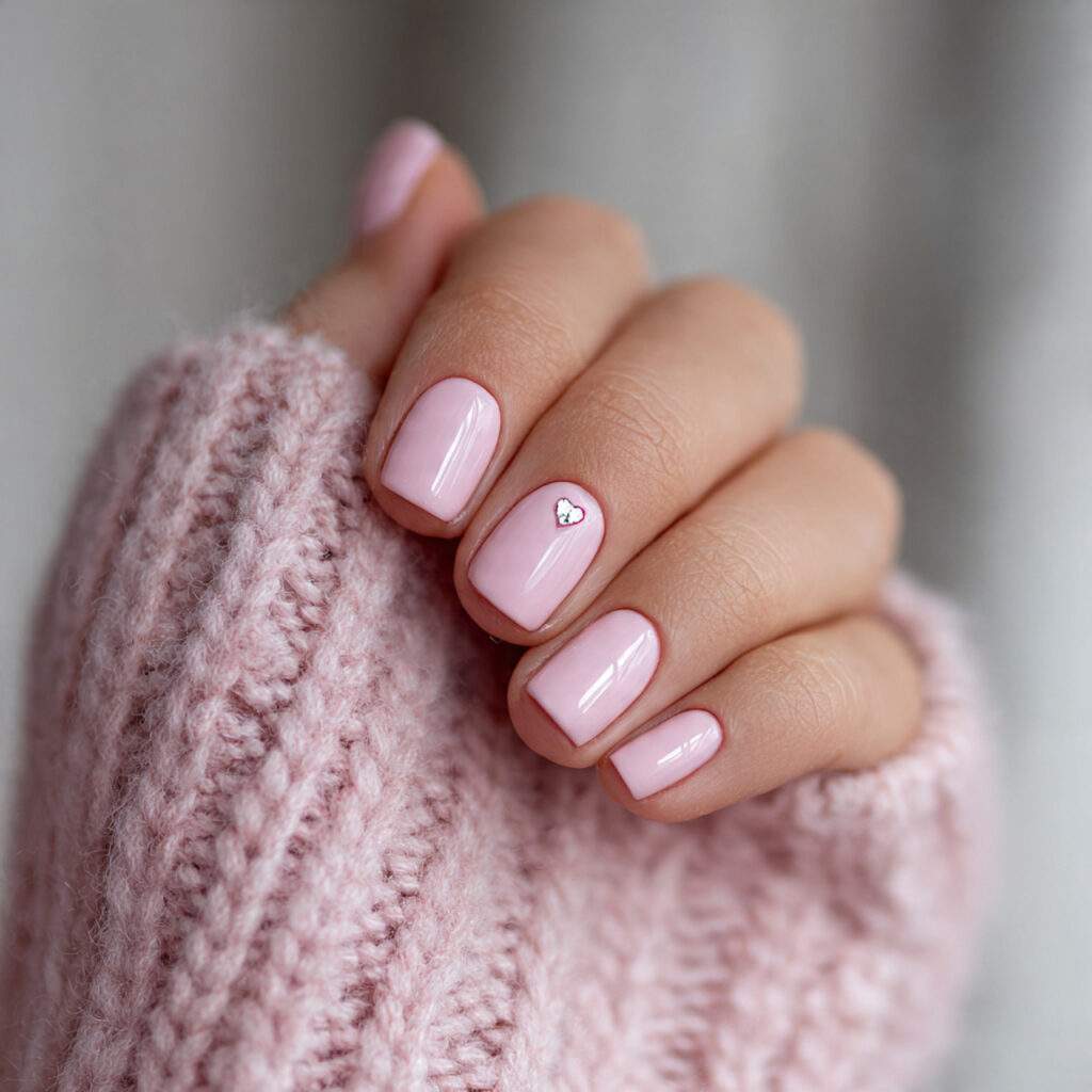milky pink nails with a subtle love