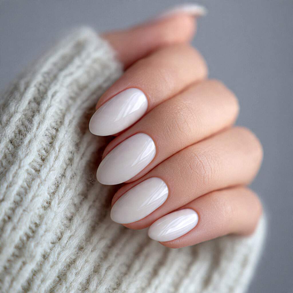 milky white elegant nails offer a clean