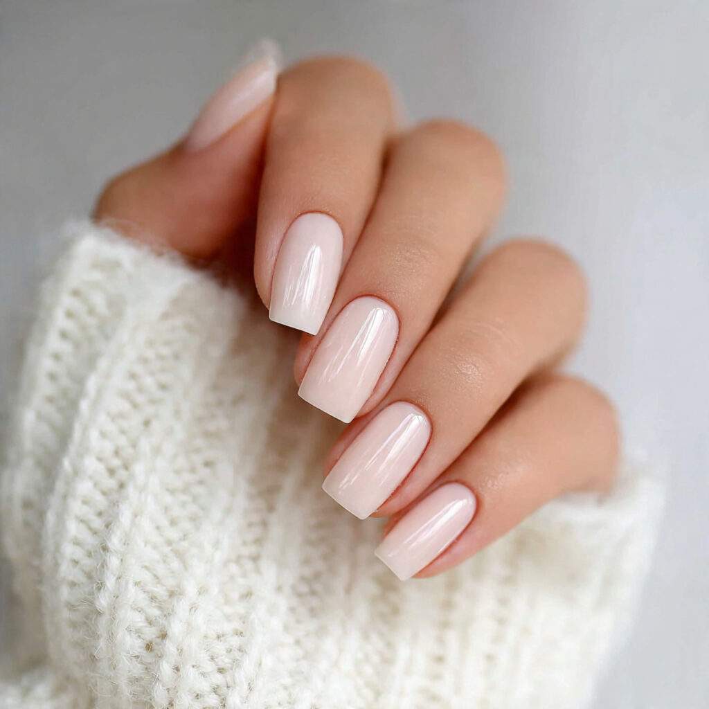 milky white elegant winter nails feel clean