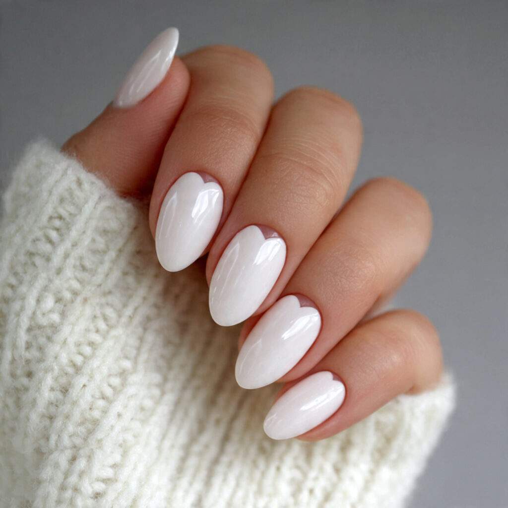 milky white heart nails feel timeless the