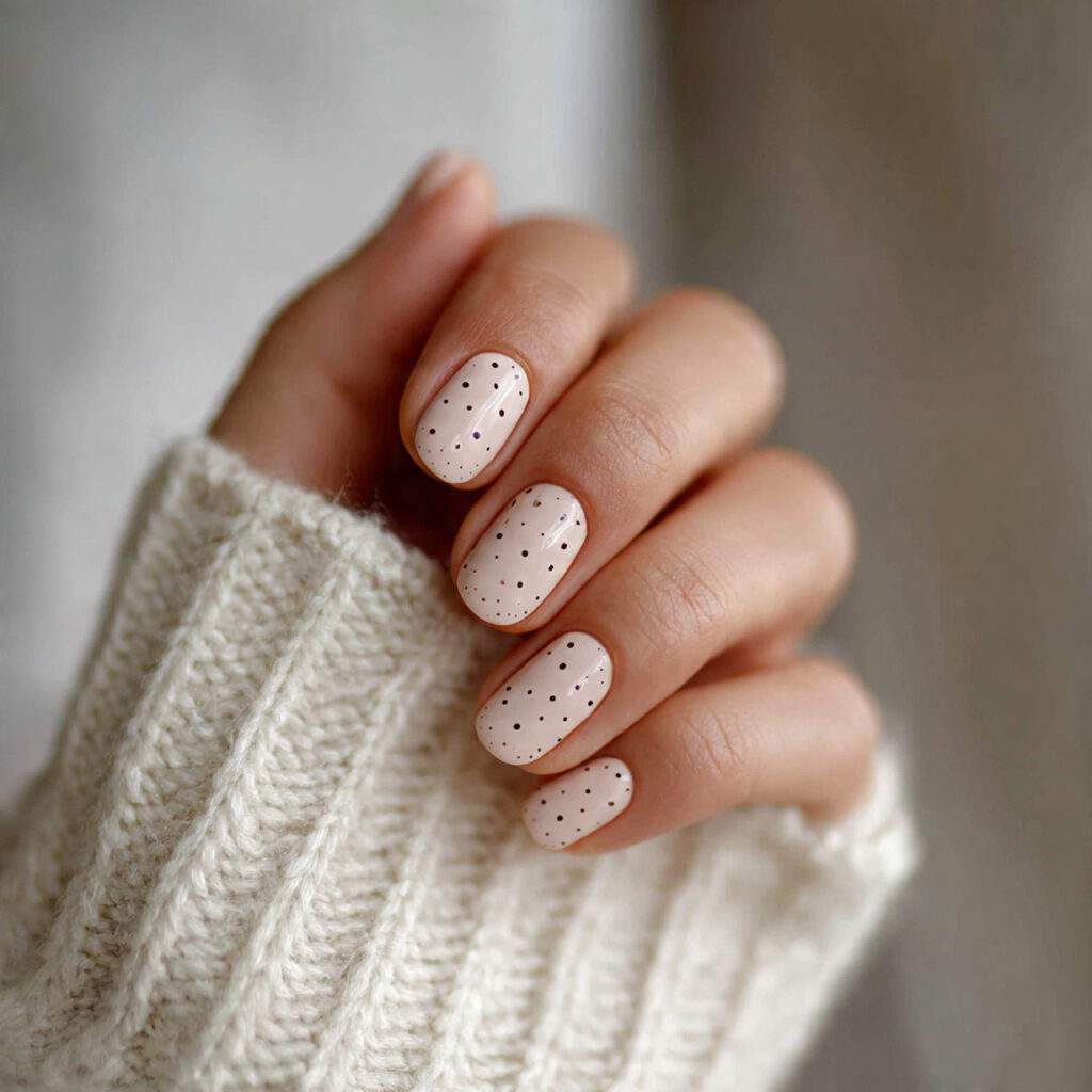 milky white january nails with minimal dots
