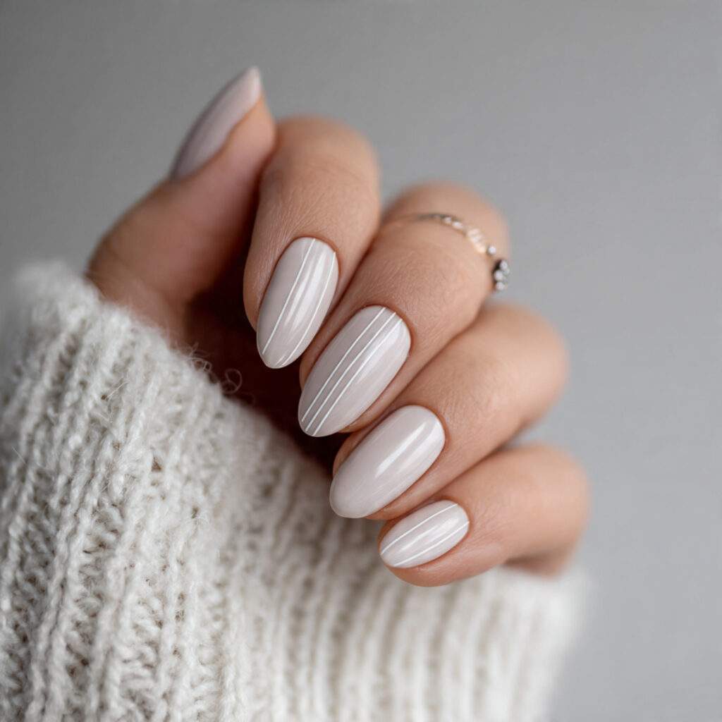 milky white january nails with minimal line