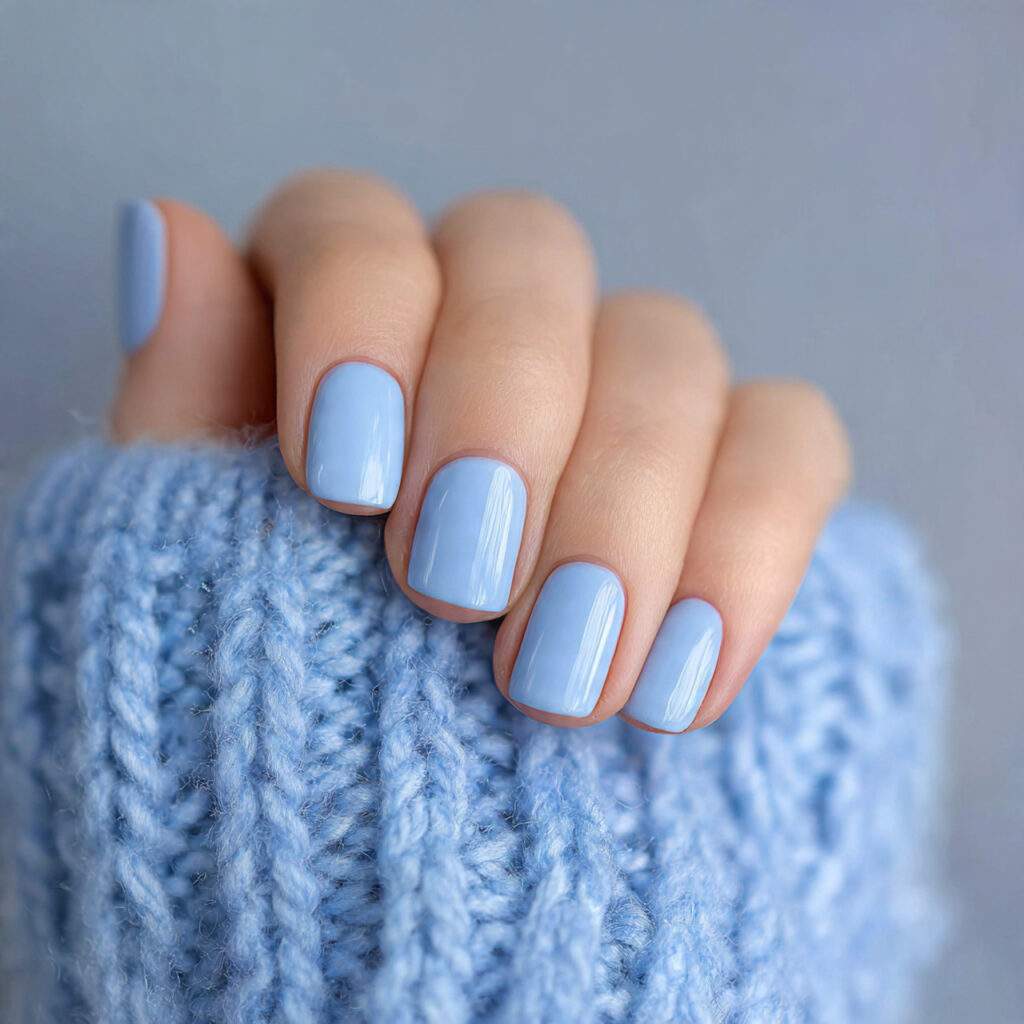 minimal blue short winter nails feel clean