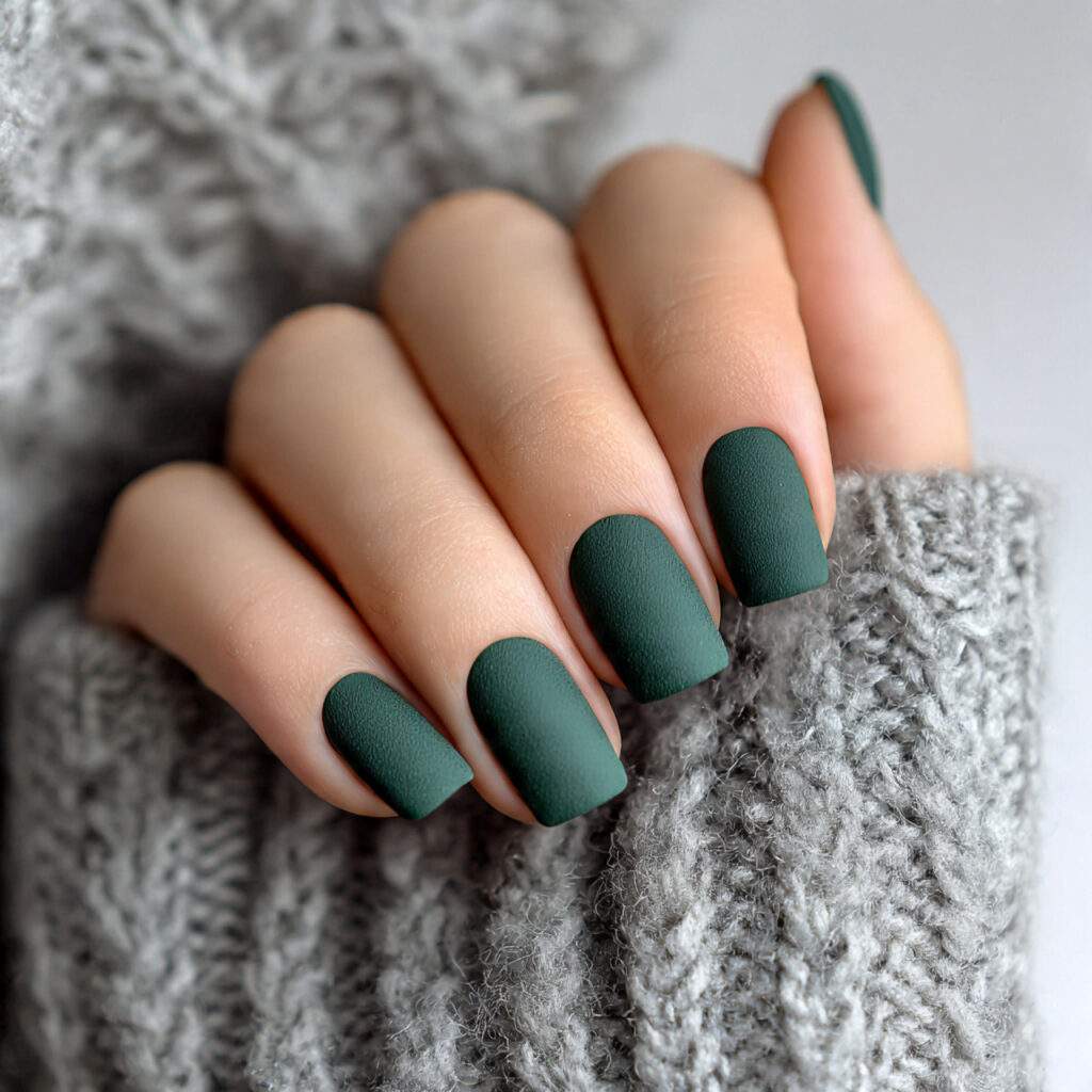 minimal dark green winter nails feel clean