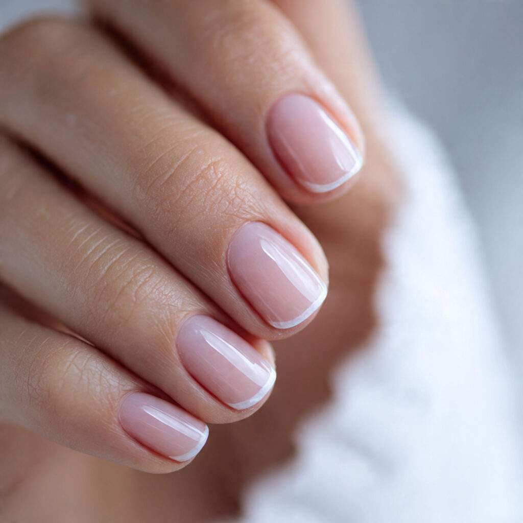 minimal french manicure with thin white tips