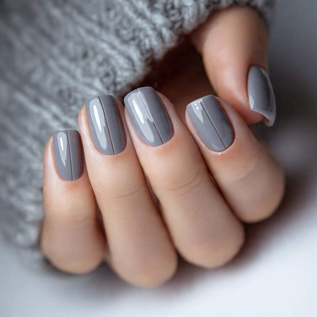 minimal gray designs on short nails with