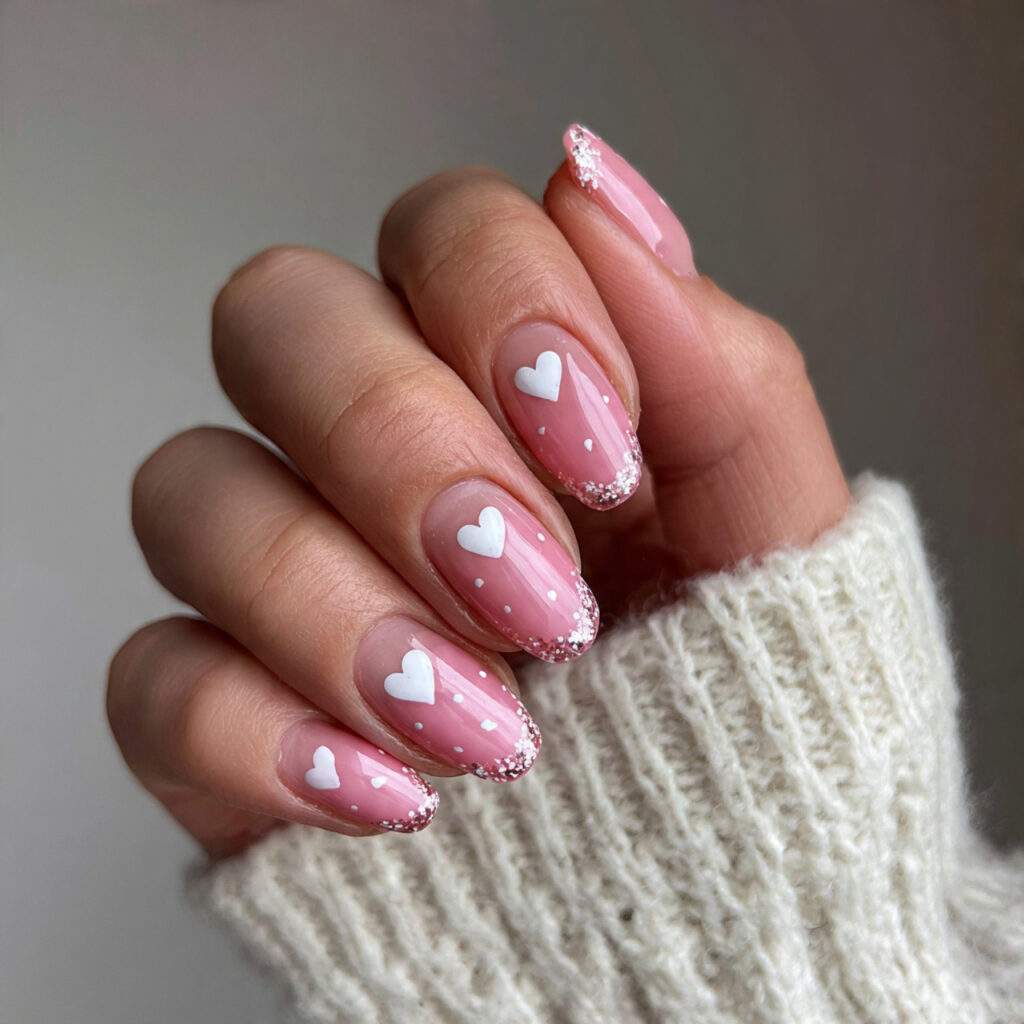 minimal heart nail designs on a soft