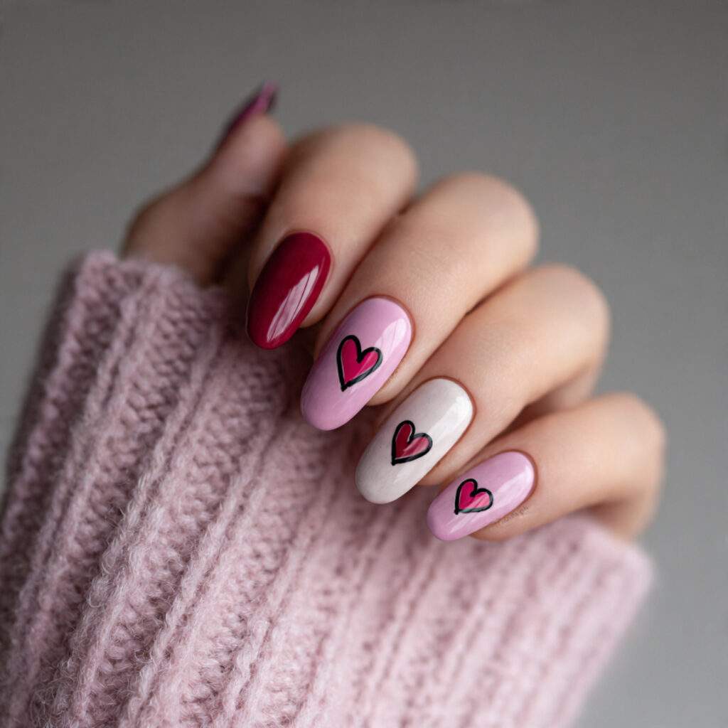 minimal heart nail designs with line art