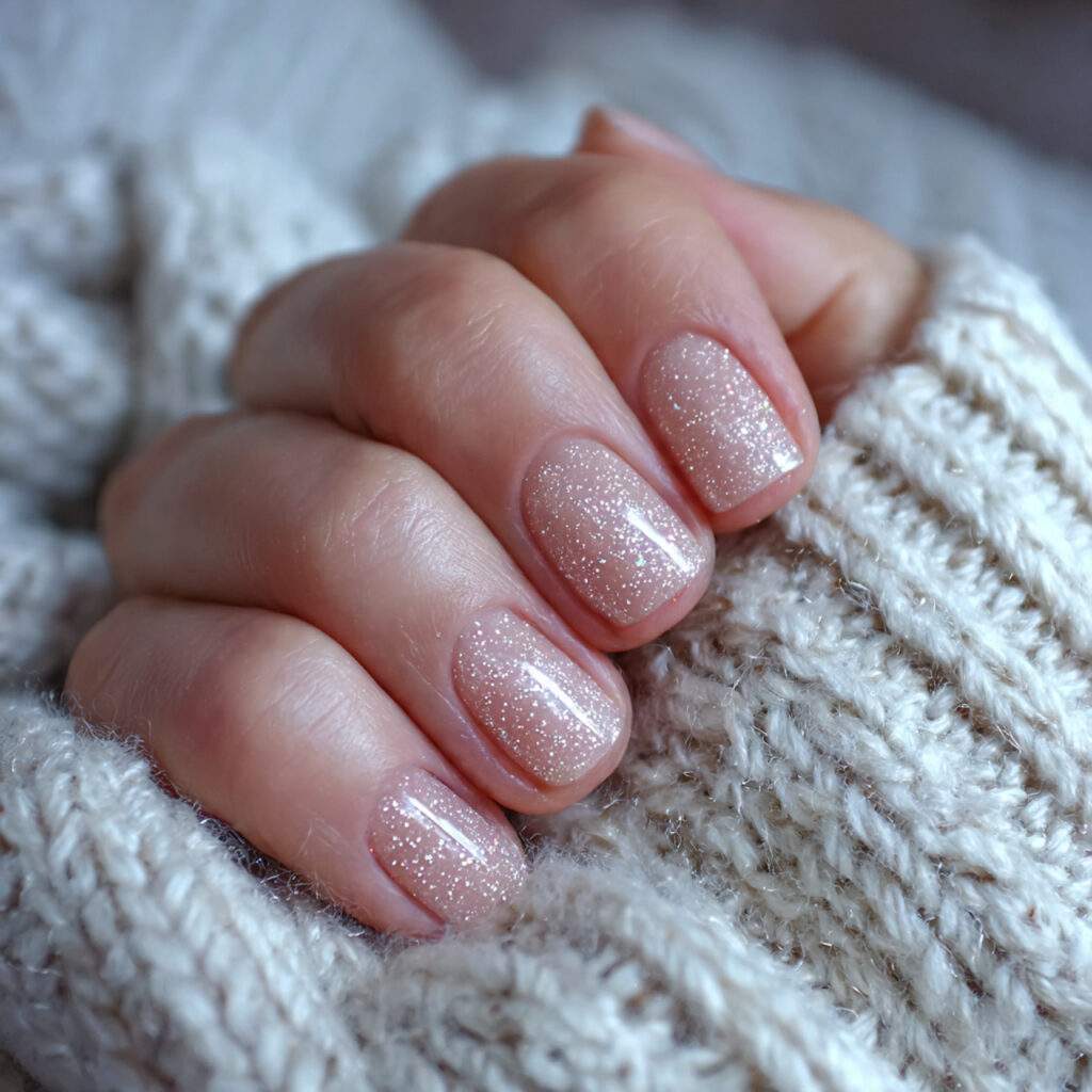 minimal january nails with barely visible glitter
