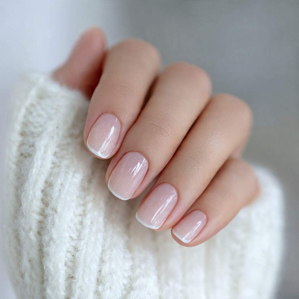 minimal january nails with clear base and