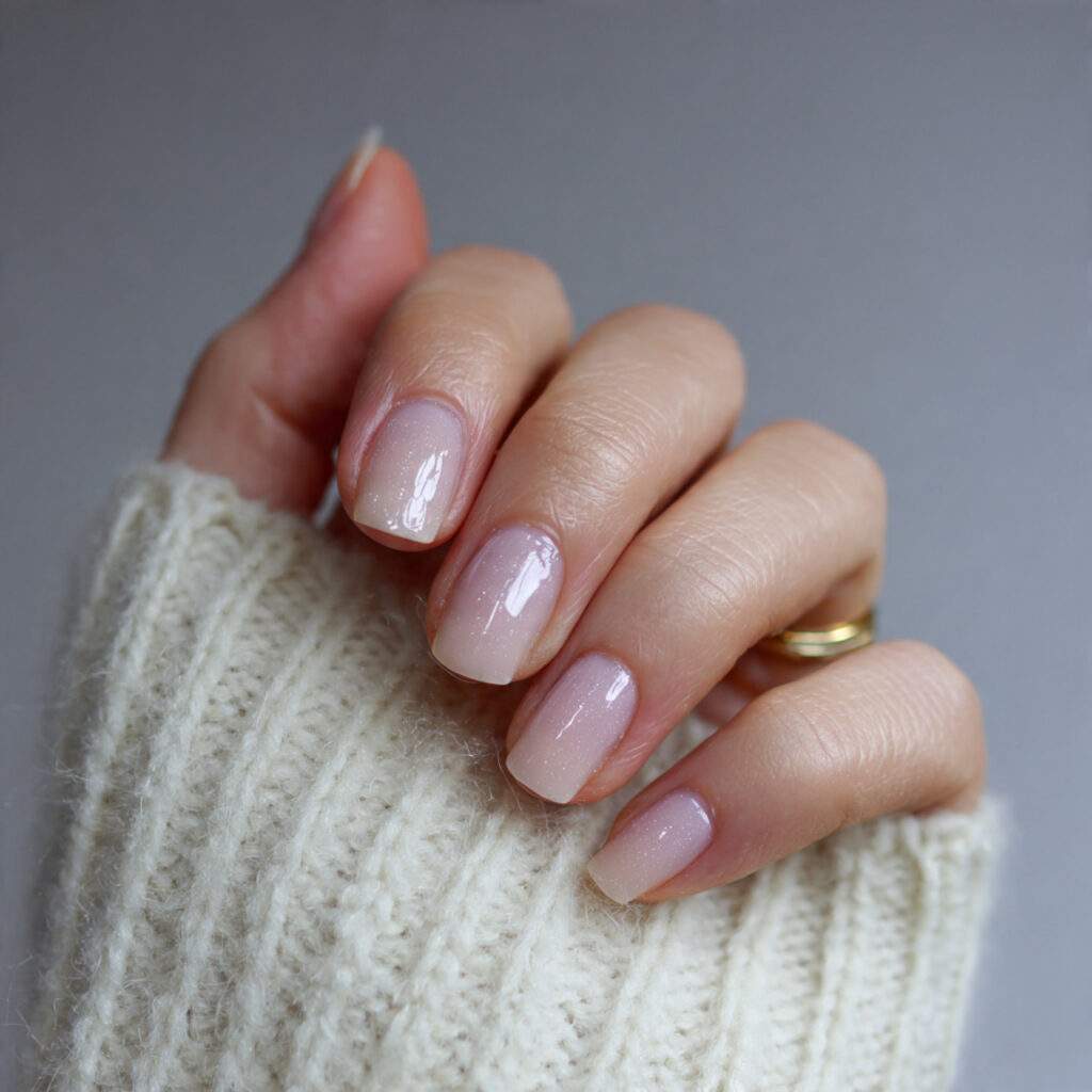 minimal january nails with glossy clear finish