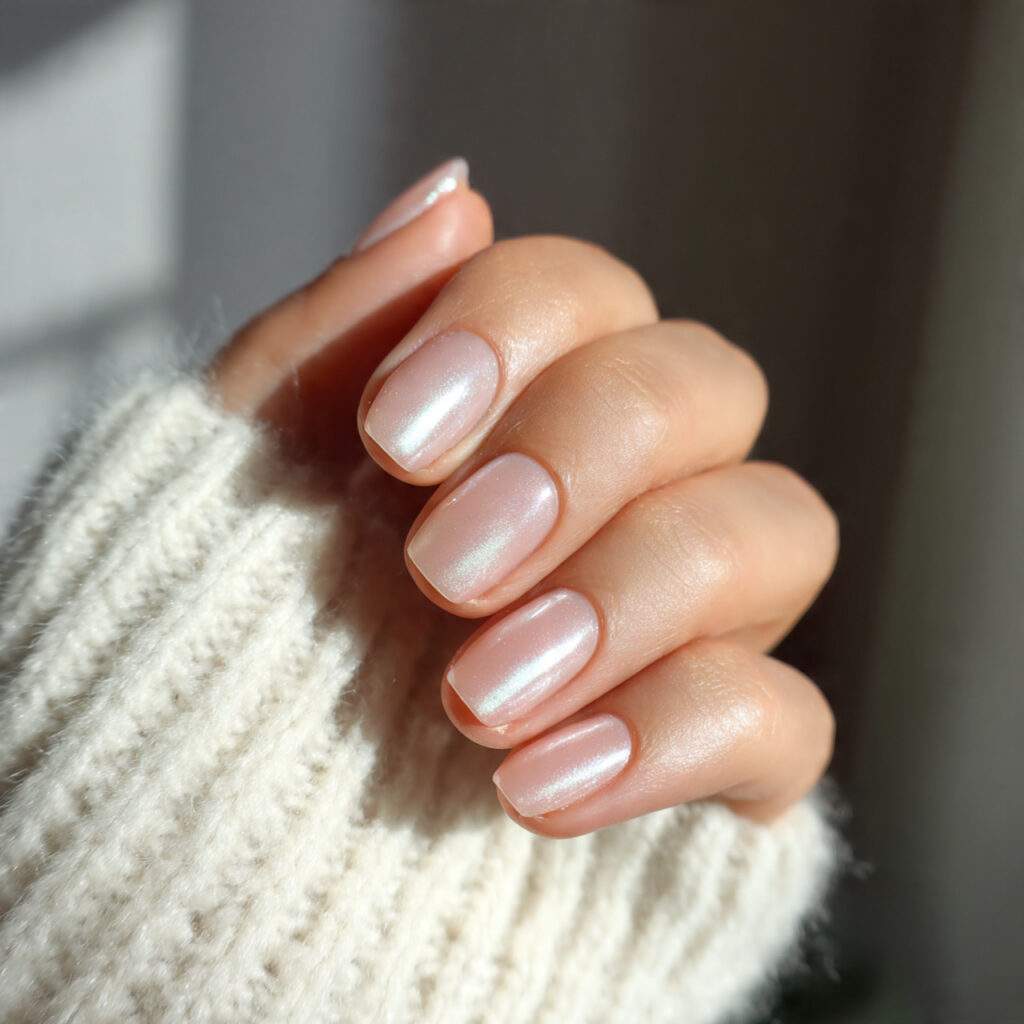 minimal january nails with pearl or glaze