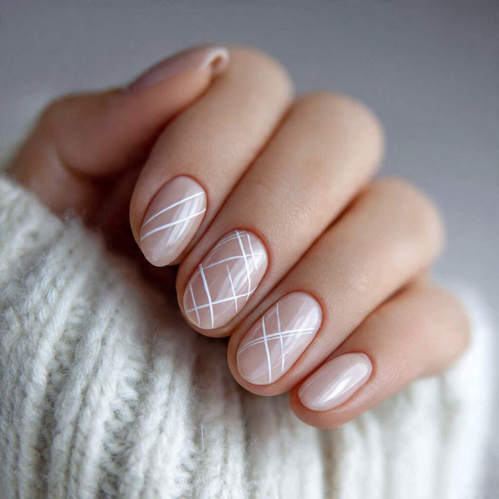 minimal january nails with subtle white lines
