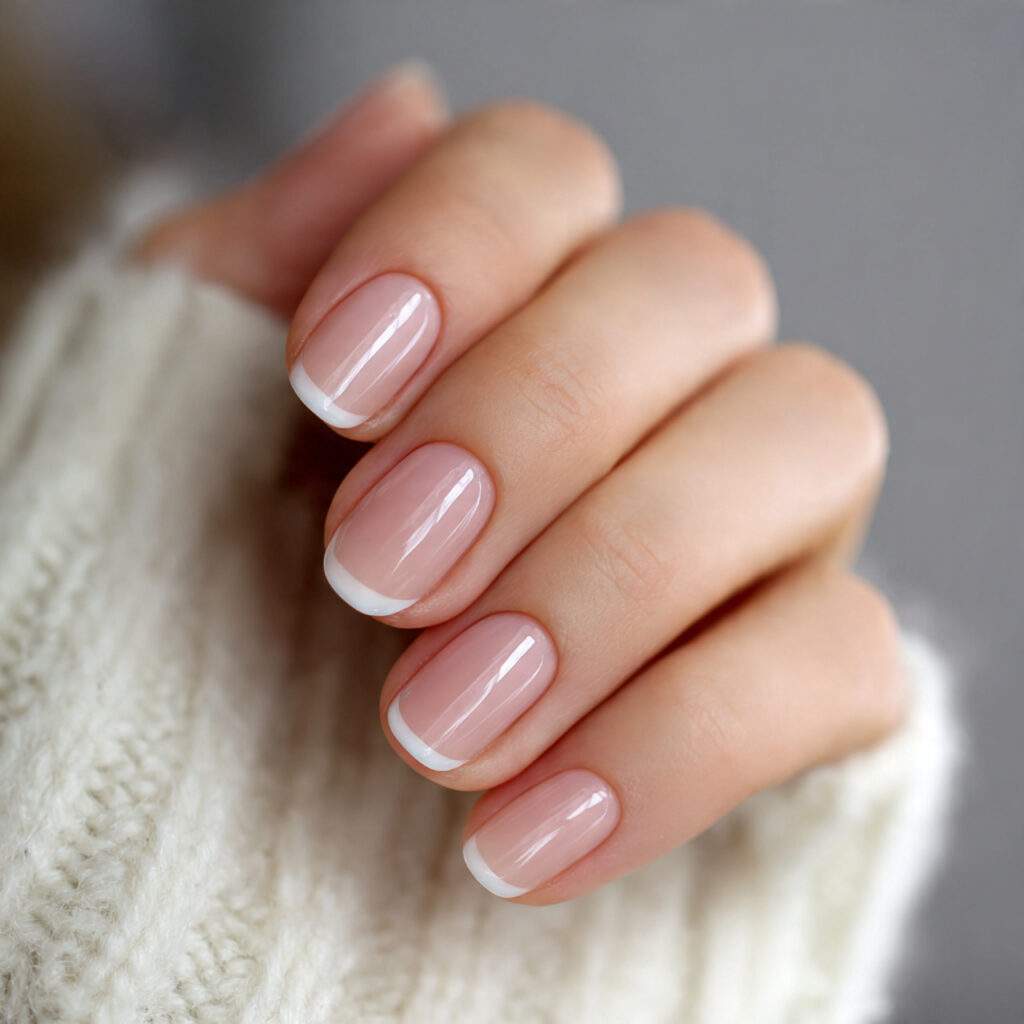 minimal january nails with thin french tips