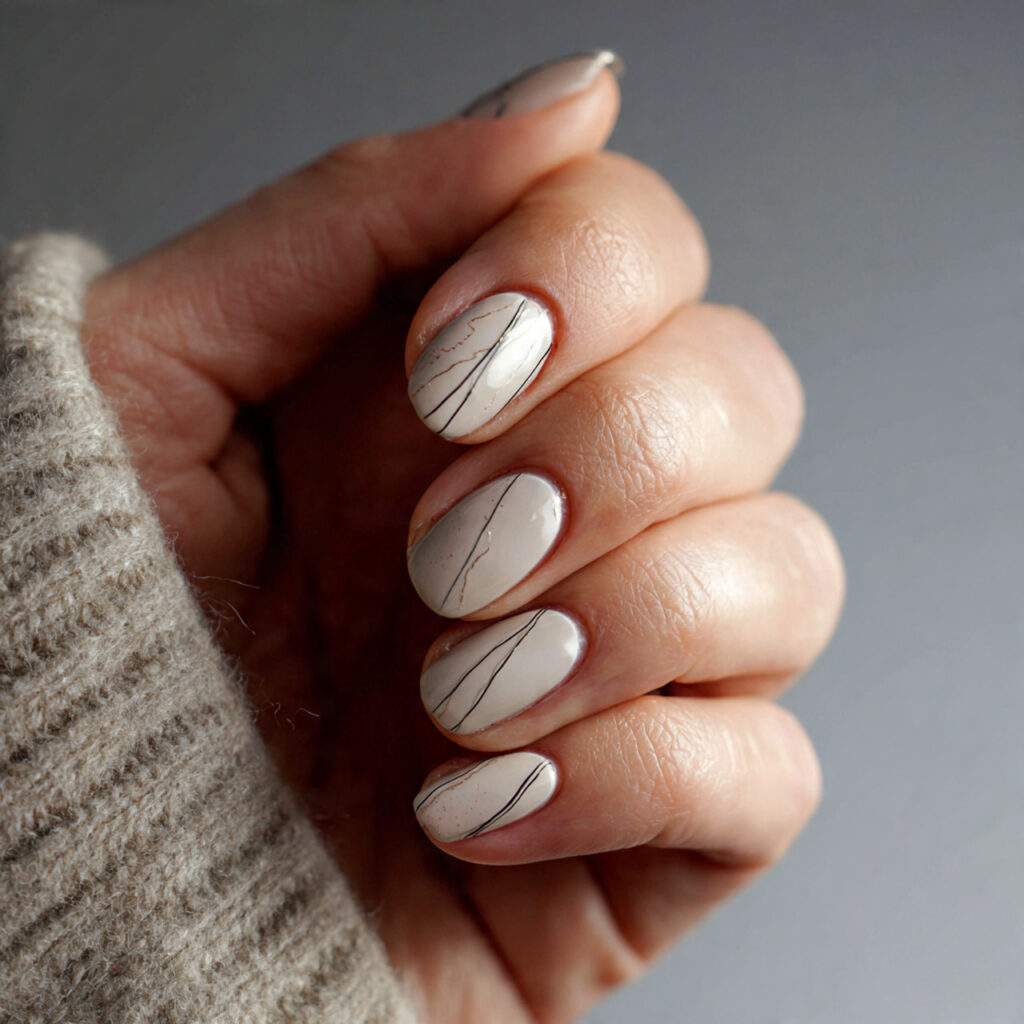 minimal line nail art on neutral base 1