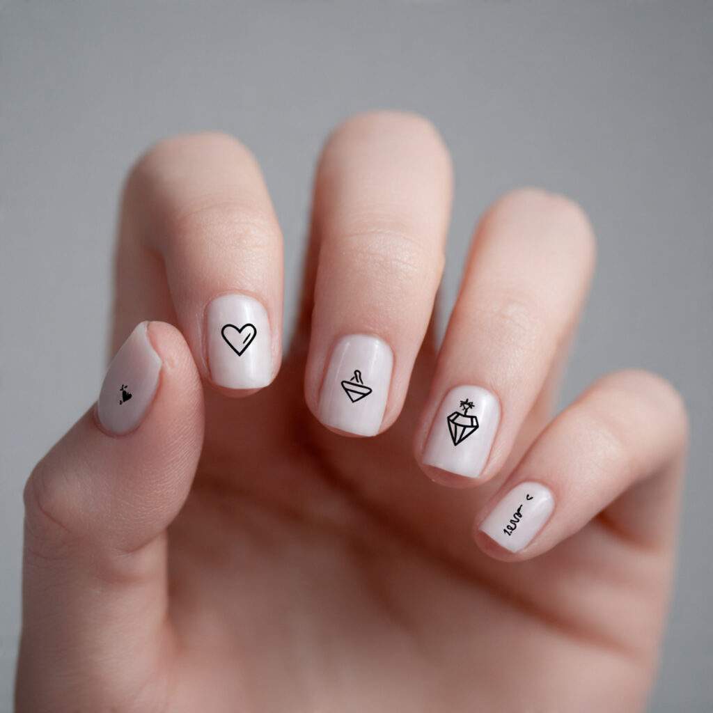 minimal love symbol nails feature tiny hearts