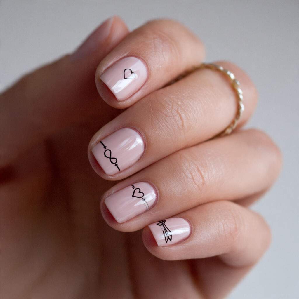 minimal love symbol nails focus on tiny