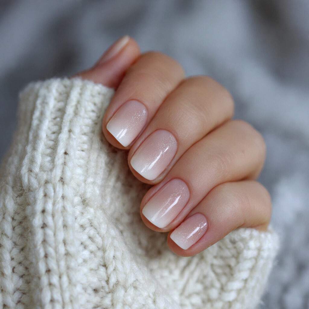 minimal short january nails with neutral ombre