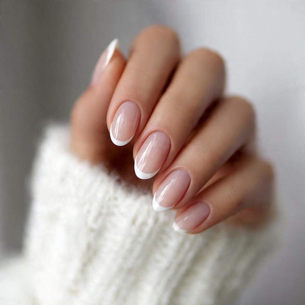 minimal white tips create clean valentine nails
