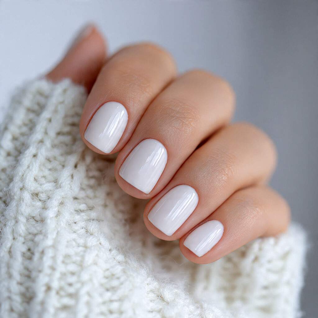 minimal winter styled milky white january nails