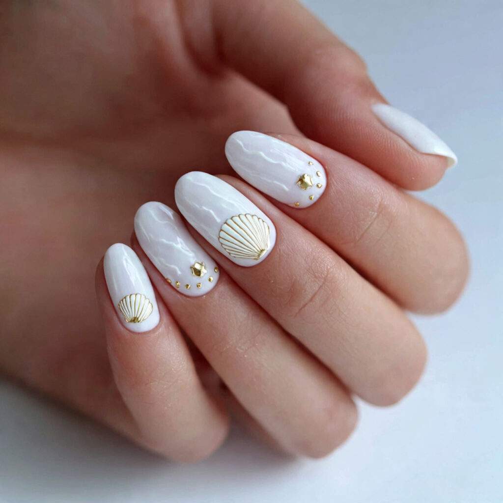 minimalist white beach nails bring a clean
