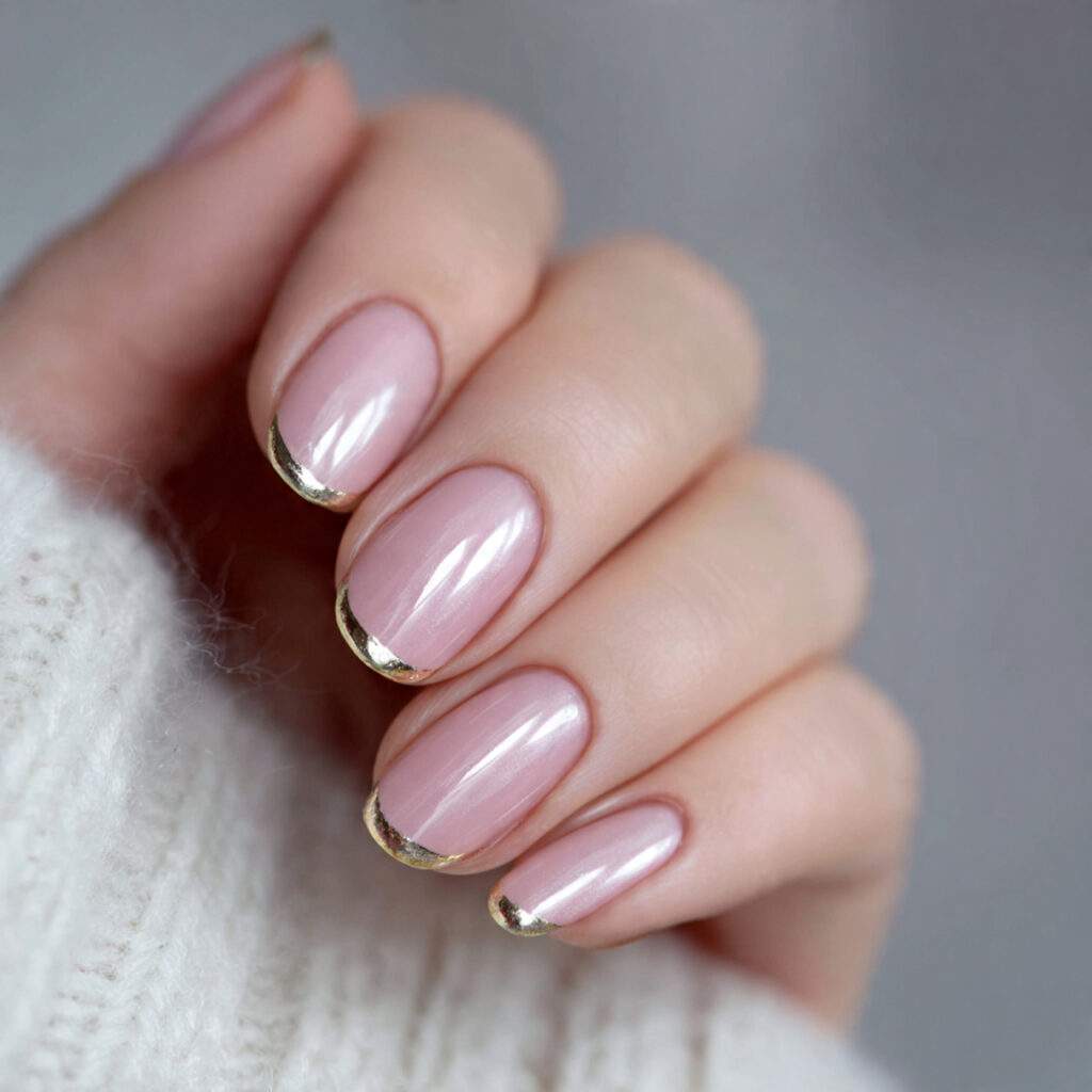 modern french manicure with sheer pink base