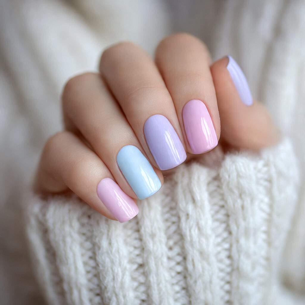 monochrome pastel nails give short nails a